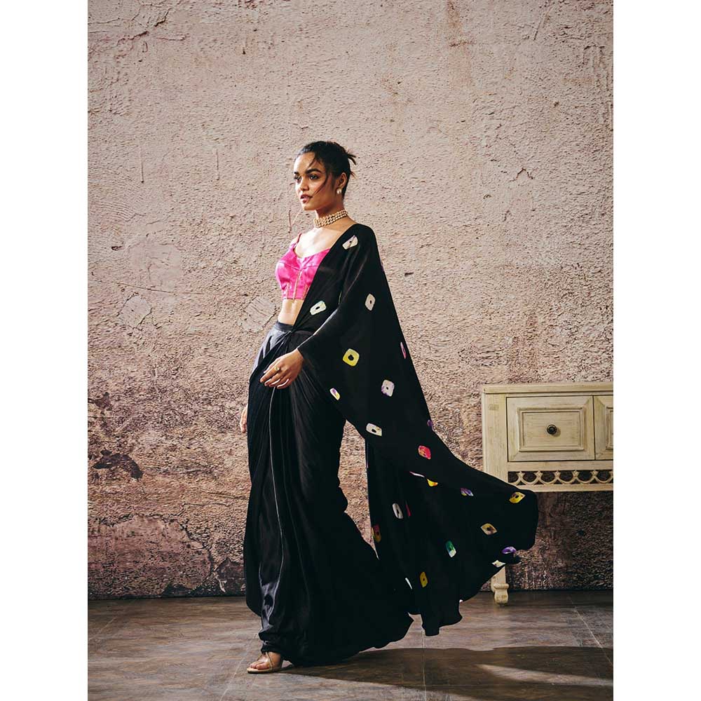 Masumi Mewawalla Black Pre-Draped Saree with Stitched Blouse