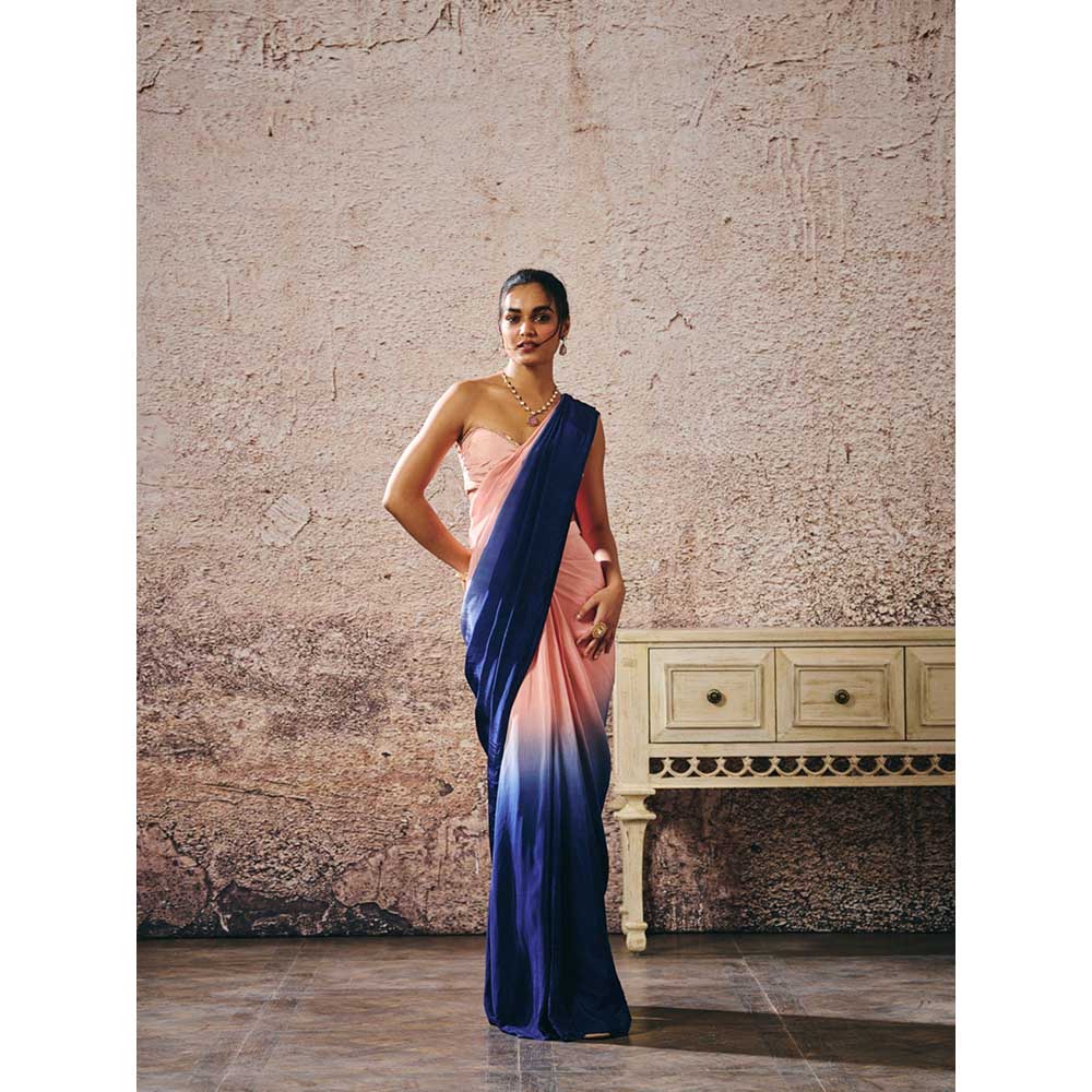 Masumi Mewawalla Peach Ombre Pre-Draped Saree with Stitched Blouse