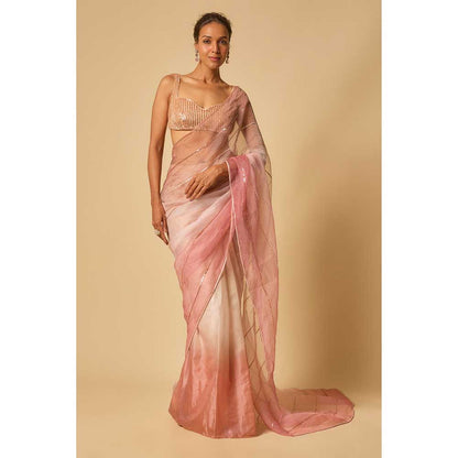 Masumi Mewawalla Tissue Embroidered Pre Draped Saree and Stitched Blouse