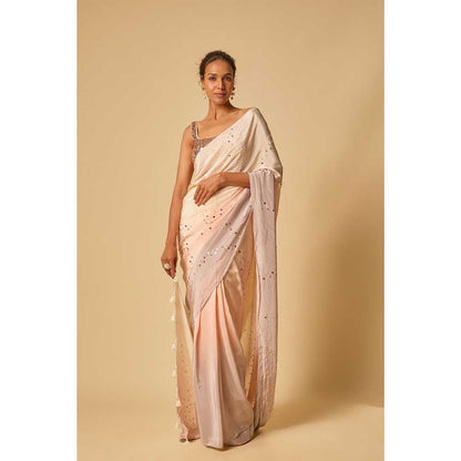 Masumi Mewawalla Beige Ombre Sequin Embroidered Pre Draped Saree and Stitched Blouse