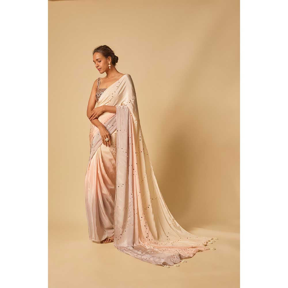 Masumi Mewawalla Beige Ombre Sequin Embroidered Pre Draped Saree and Stitched Blouse