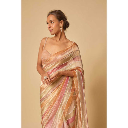 Masumi Mewawalla Multi Colour Embroidered Tissue Pre Draped Saree and Stitched Blouse