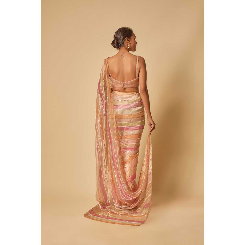 Masumi Mewawalla Multi Colour Embroidered Tissue Pre Draped Saree and Stitched Blouse