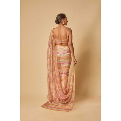 Masumi Mewawalla Multi Colour Embroidered Tissue Pre Draped Saree and Stitched Blouse