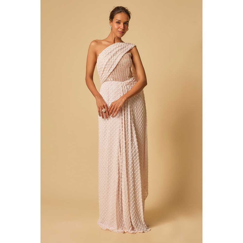 Masumi Mewawalla Baby Pink Embroidered Pre Draped Gown Saree