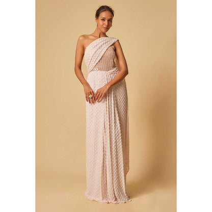 Masumi Mewawalla Baby Pink Embroidered Pre Draped Gown Saree