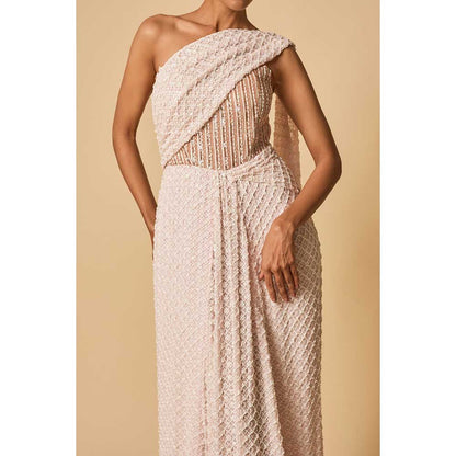 Masumi Mewawalla Baby Pink Embroidered Pre Draped Gown Saree