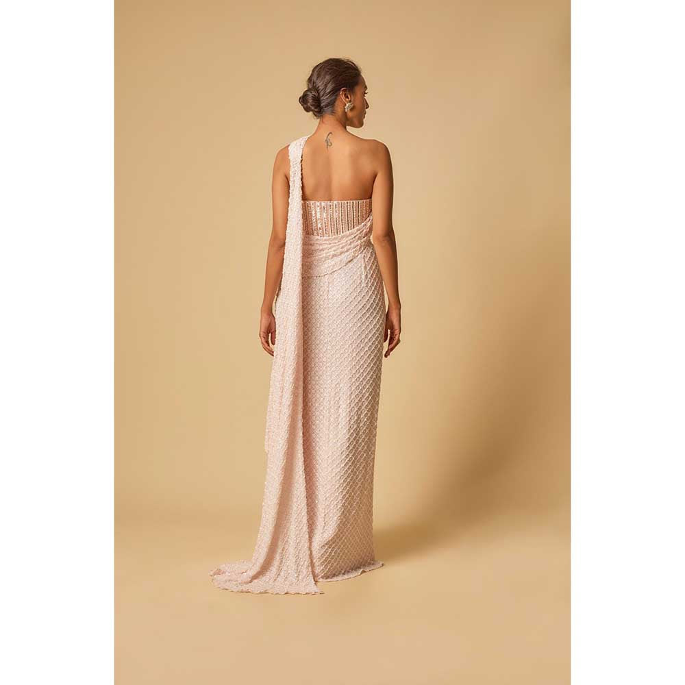 Masumi Mewawalla Baby Pink Embroidered Pre Draped Gown Saree