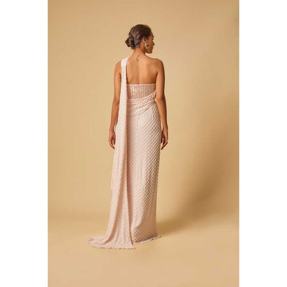 Masumi Mewawalla Baby Pink Embroidered Pre Draped Gown Saree