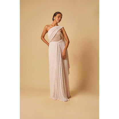 Masumi Mewawalla Baby Pink Embroidered Pre Draped Gown Saree