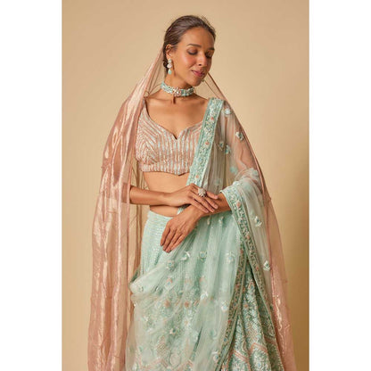 Masumi Mewawalla Embroidered Lehenga with Stitched Blouse and Two Dupatta (Set of 4)
