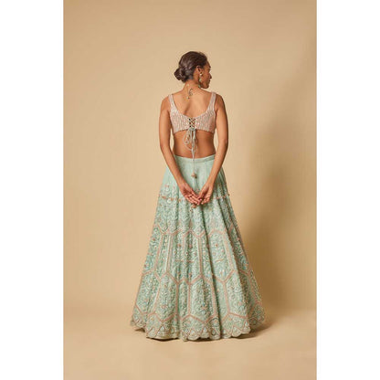 Masumi Mewawalla Embroidered Lehenga with Stitched Blouse and Two Dupatta (Set of 4)