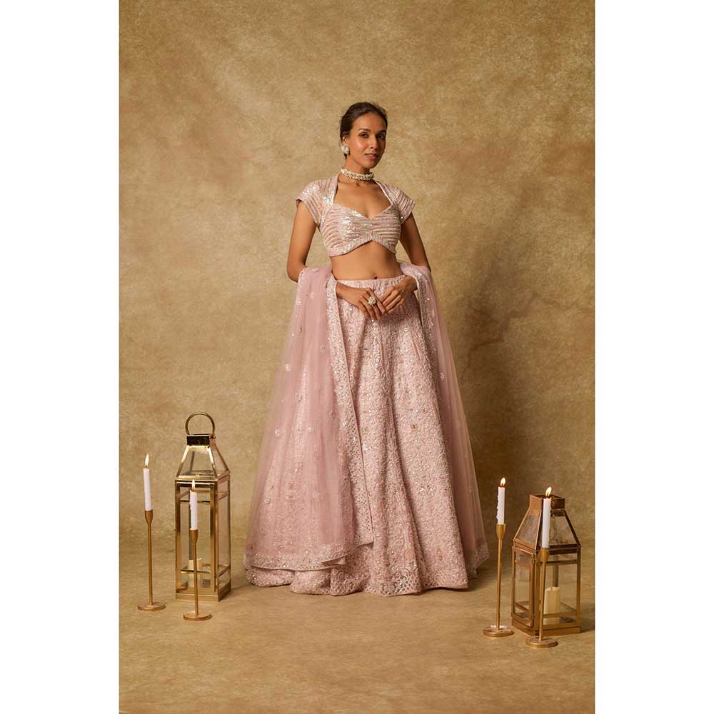 Masumi Mewawalla Pink Embroidered Lehenga with Stitched Blouse and Dupatta (Set of 3)