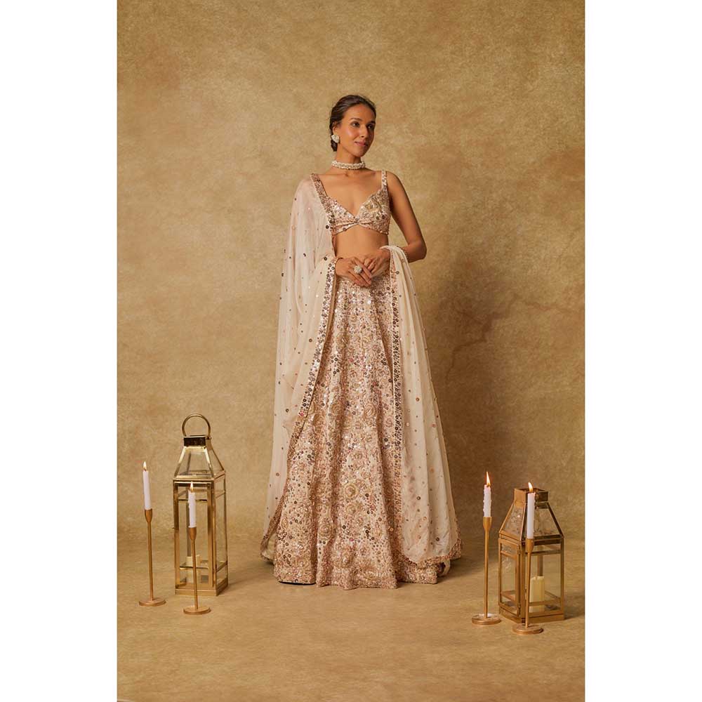 Masumi Mewawalla Beige Embroidered Lehenga with Stitched Blouse and Dupatta (Set of 3)