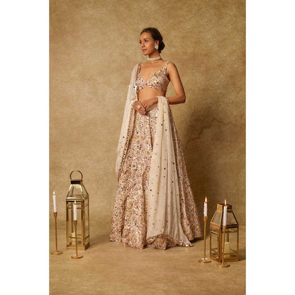 Masumi Mewawalla Beige Embroidered Lehenga with Stitched Blouse and Dupatta (Set of 3)