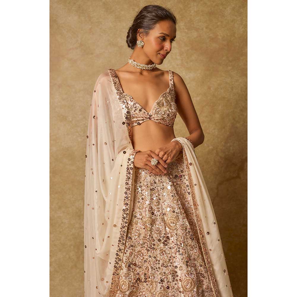 Masumi Mewawalla Beige Embroidered Lehenga with Stitched Blouse and Dupatta (Set of 3)
