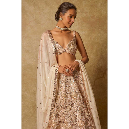 Masumi Mewawalla Beige Embroidered Lehenga with Stitched Blouse and Dupatta (Set of 3)