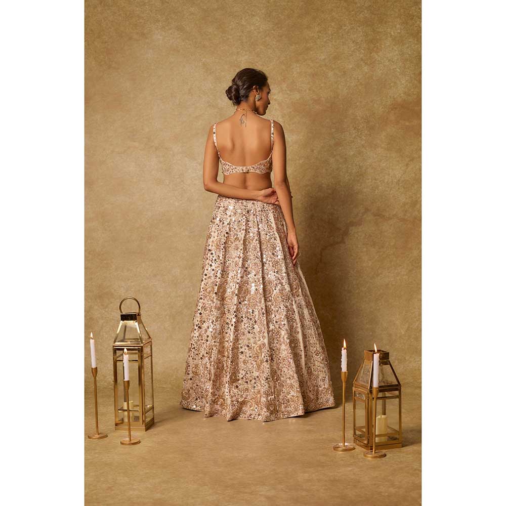 Masumi Mewawalla Beige Embroidered Lehenga with Stitched Blouse and Dupatta (Set of 3)