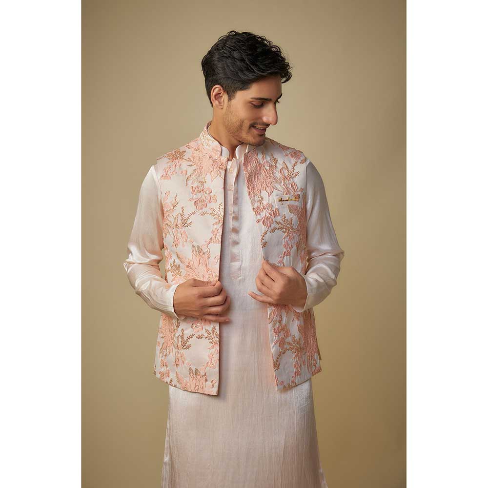 Masumi Mewawalla Peach Embroidered Bundi Jacket with Kurta and Pant (Set of 3)