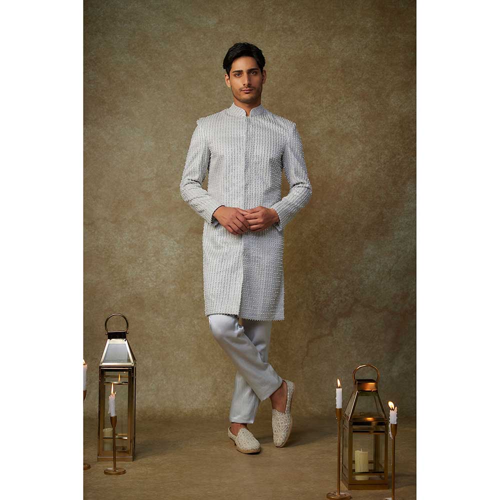 Masumi Mewawalla Grey Embroidered Sherwani with Pant (Set of 2)
