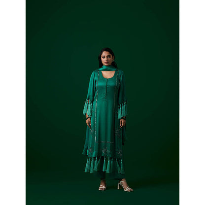 MEESA Sea Green Hand Embroidered Kurta with Palazzo with Organza Dupatta (Set of 3)