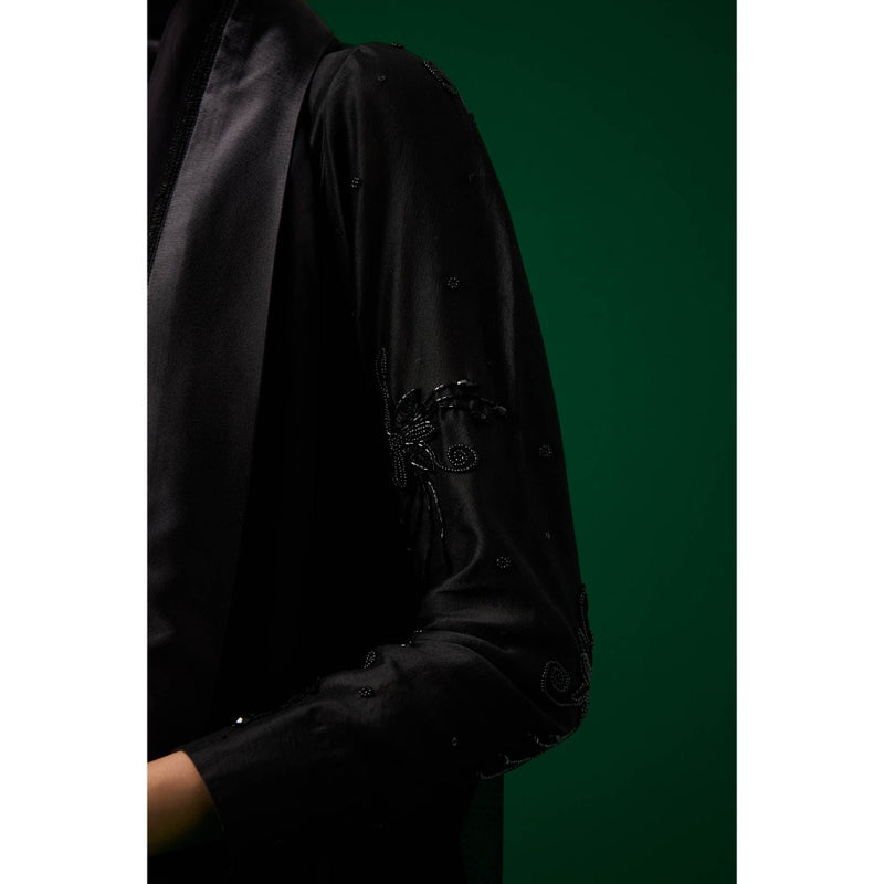 MEESA Black Hand Embroidered Chanderi Silk Kurta with Pant with Organza Dupatta (Set of 3)