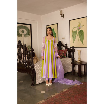 MEESA Embroidered Organza Anarkali with Churidar and Dupatta (Set of 3)