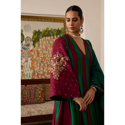 MEESA Embroidered Chanderi Silk Anarkali with Churidar and Dupatta (Set of 3)