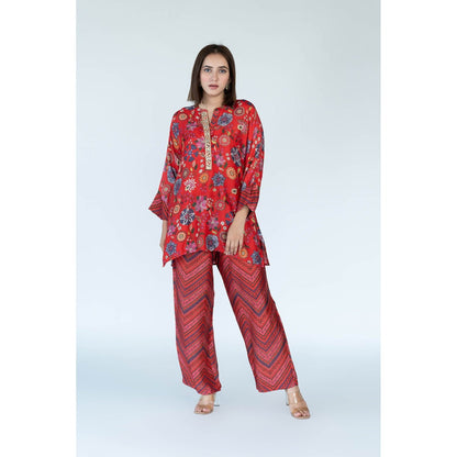 Meghna Panchmatia Red Royal Floral Print Co-Ord (Set of 2)