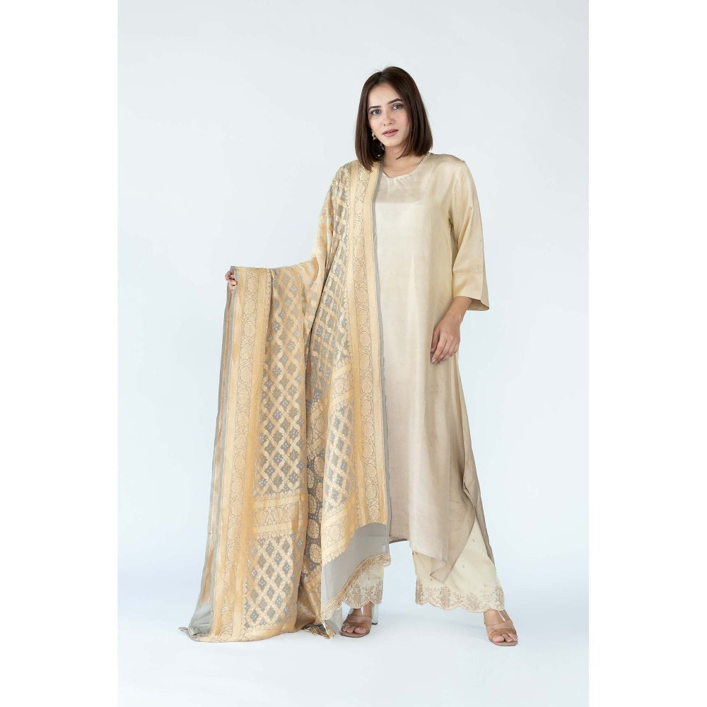 Meghna Panchmatia Ivory Ombre Kurta with Bandhej Dupatta (Set of 2)