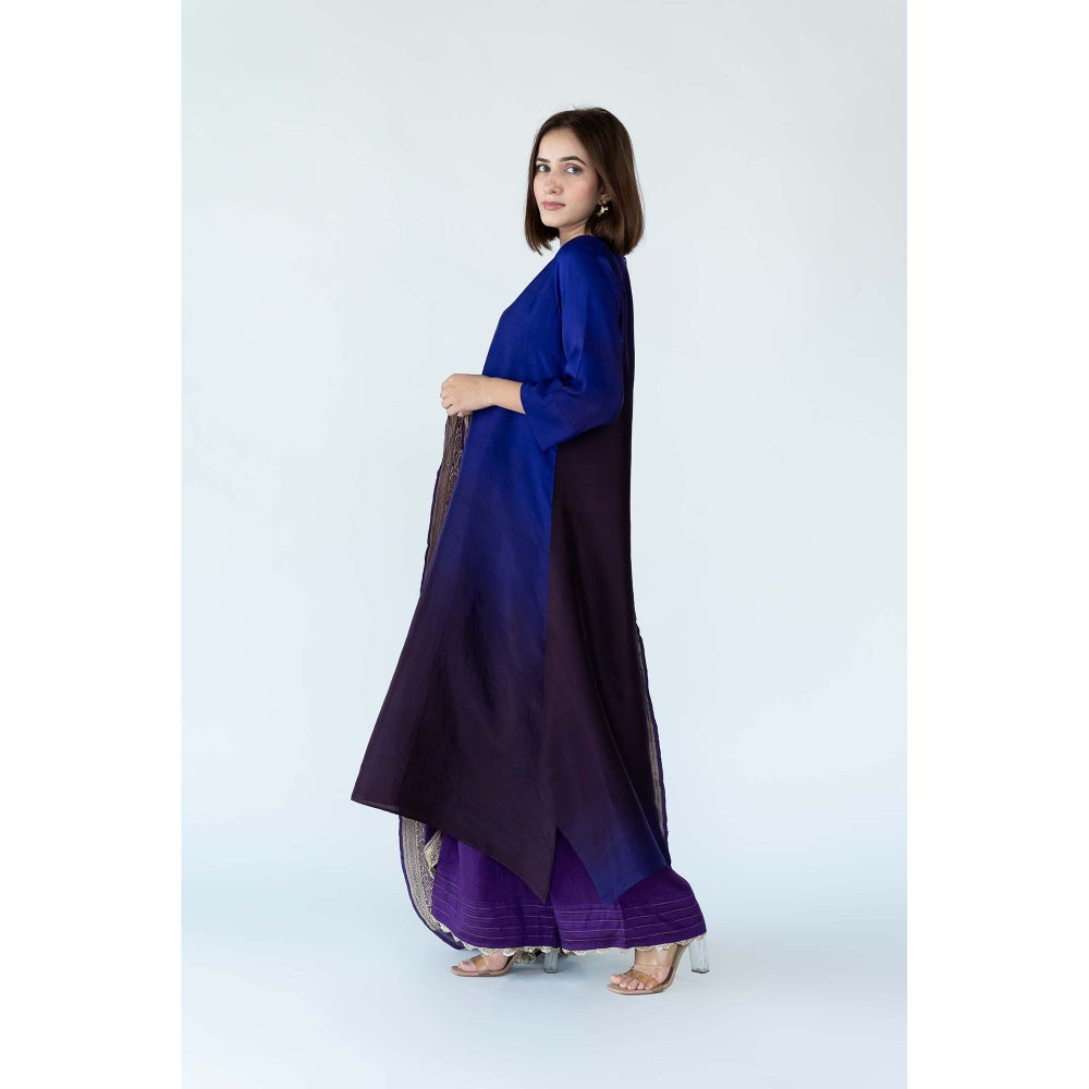 Meghna Panchmatia Purple Ombre Kurta with Bandhej Dupatta (Set of 2)