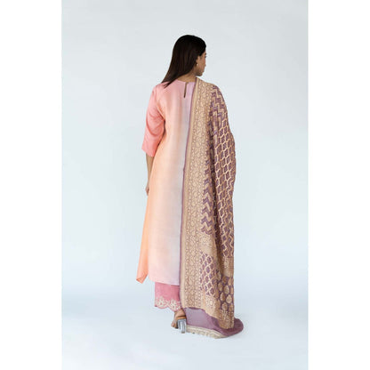 Meghna Panchmatia Peach Ombre Kurta with Bandhej Dupatta (Set of 2)