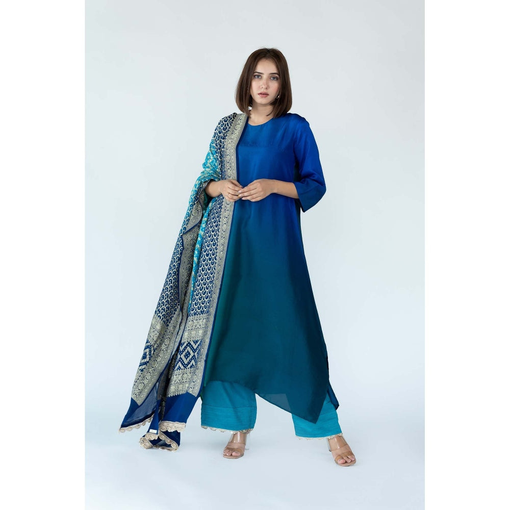 Meghna Panchmatia Blue Ombre Kurta with Bandhej Dupatta (Set of 2)