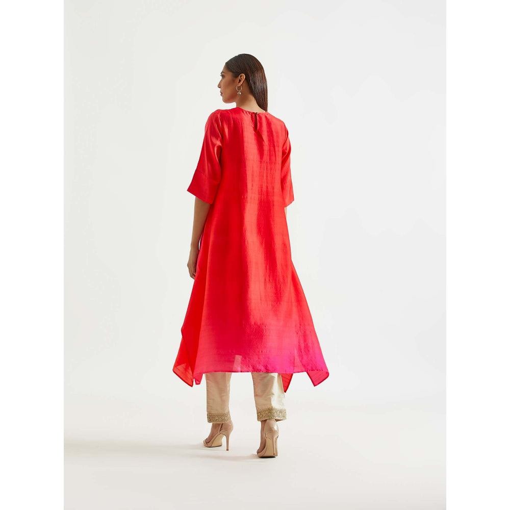 Meghna Panchmatia Red Ombre Kurta with Bandhej Dupatta (Set of 2)