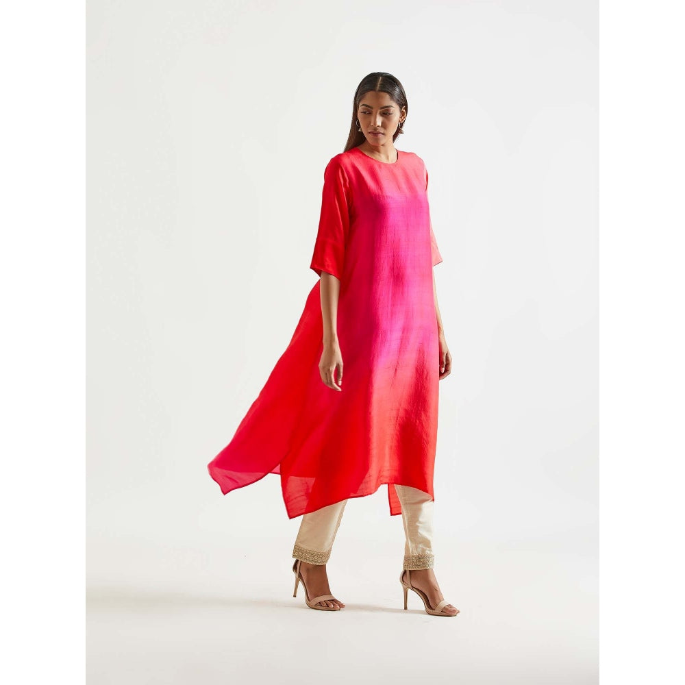 Meghna Panchmatia Red Ombre Kurta with Bandhej Dupatta (Set of 2)
