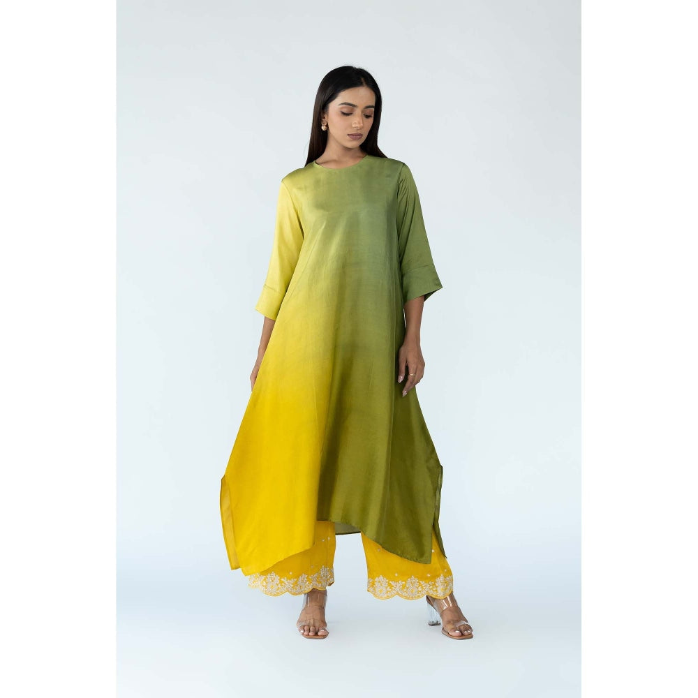 Meghna Panchmatia Green Ombre Kurta with Bandhej Dupatta (Set of 2)