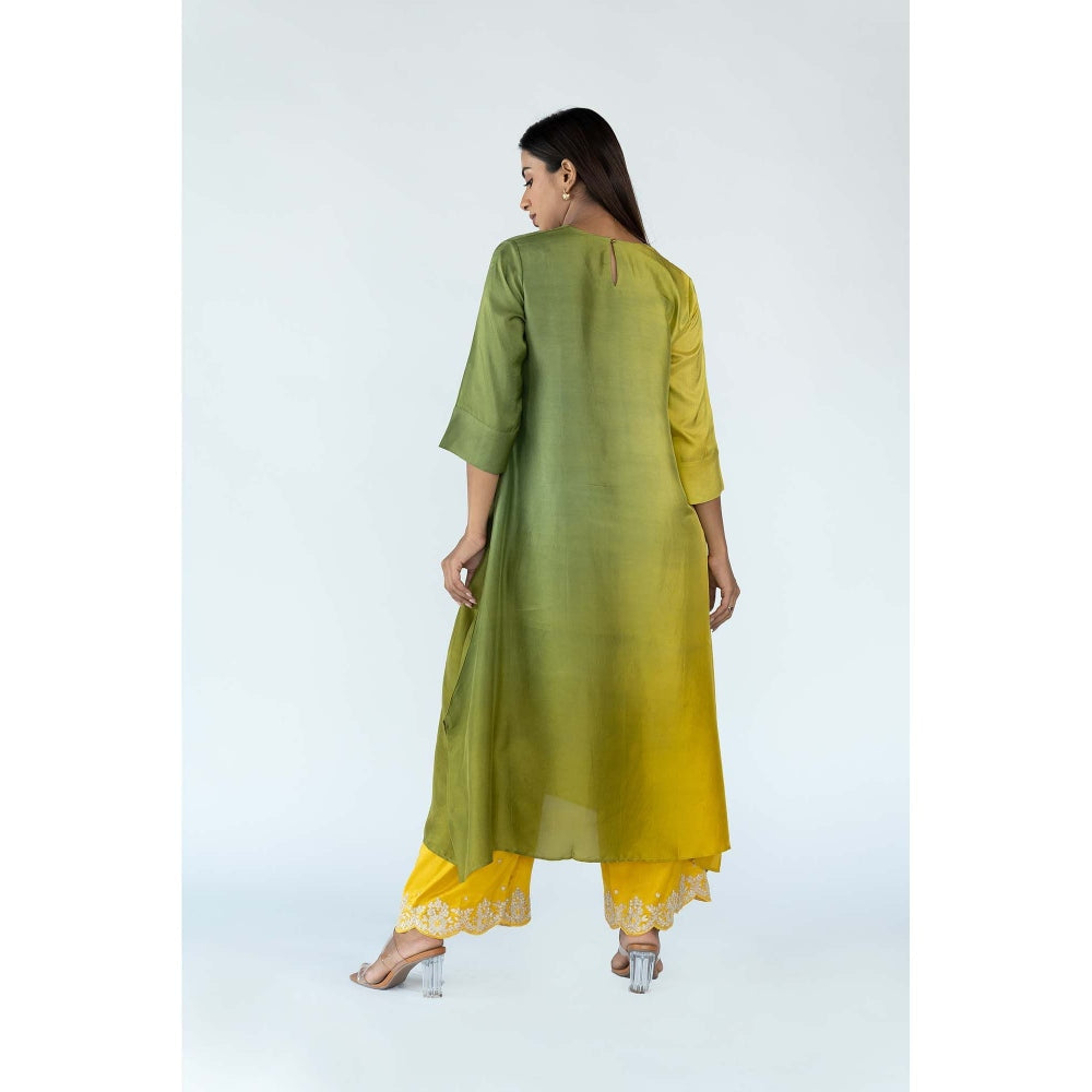 Meghna Panchmatia Green Ombre Kurta with Bandhej Dupatta (Set of 2)