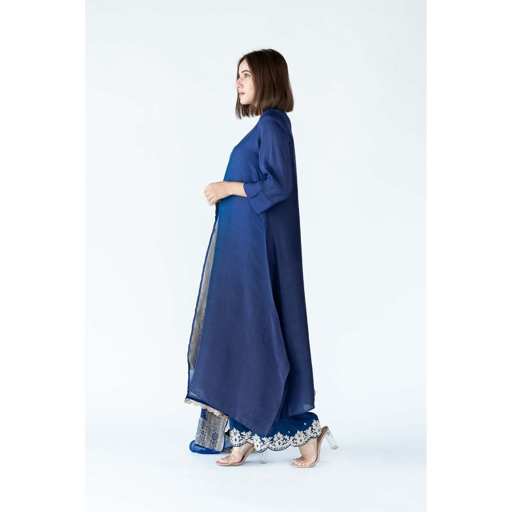 Meghna Panchmatia Royal Blue Ombre Kurta with Bandhej Dupatta (Set of 2)