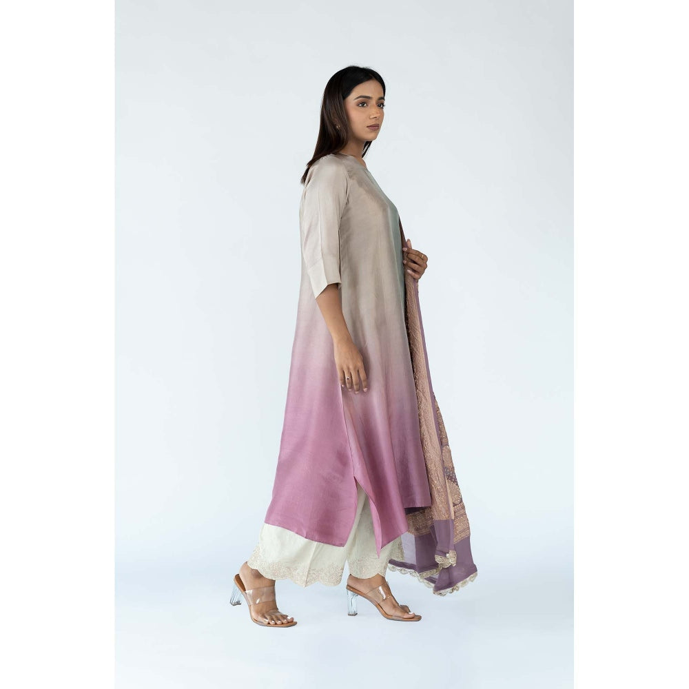 Meghna Panchmatia Lavender Ombre Kurta with Bandhej Dupatta (Set of 2)