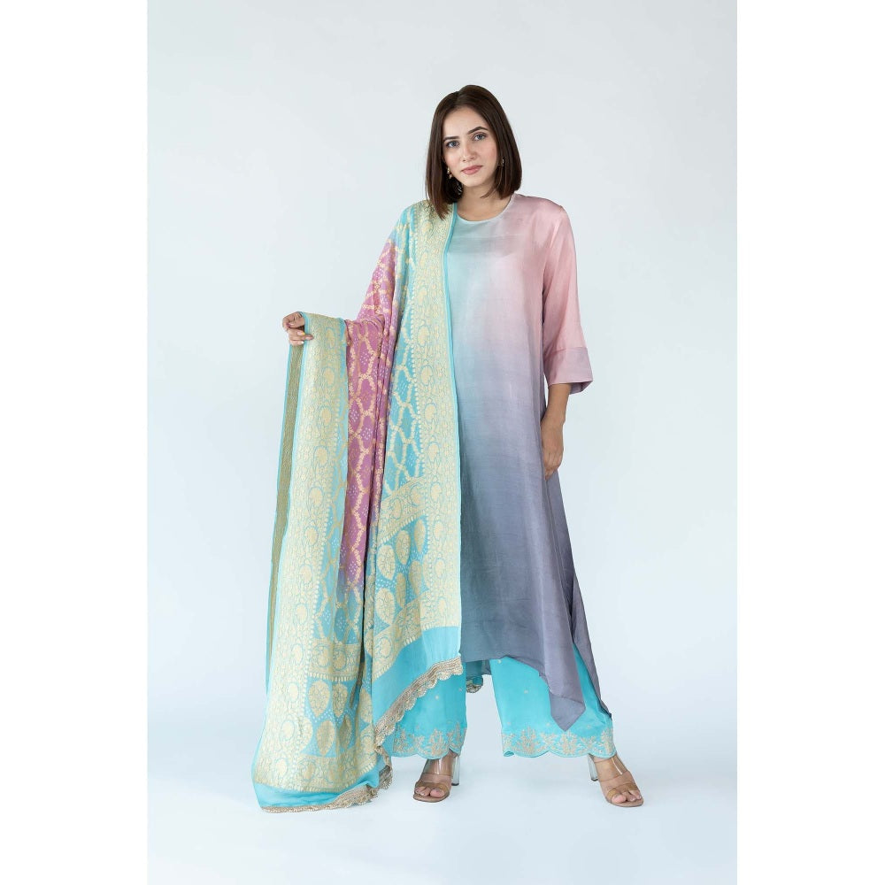 Meghna Panchmatia Purple Ombre Kurta with Bandhej Dupatta (Set of 2)