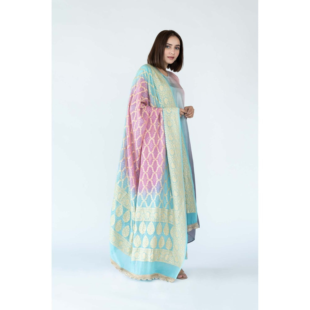 Meghna Panchmatia Purple Ombre Kurta with Bandhej Dupatta (Set of 2)