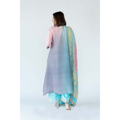 Meghna Panchmatia Purple Ombre Kurta with Bandhej Dupatta (Set of 2)