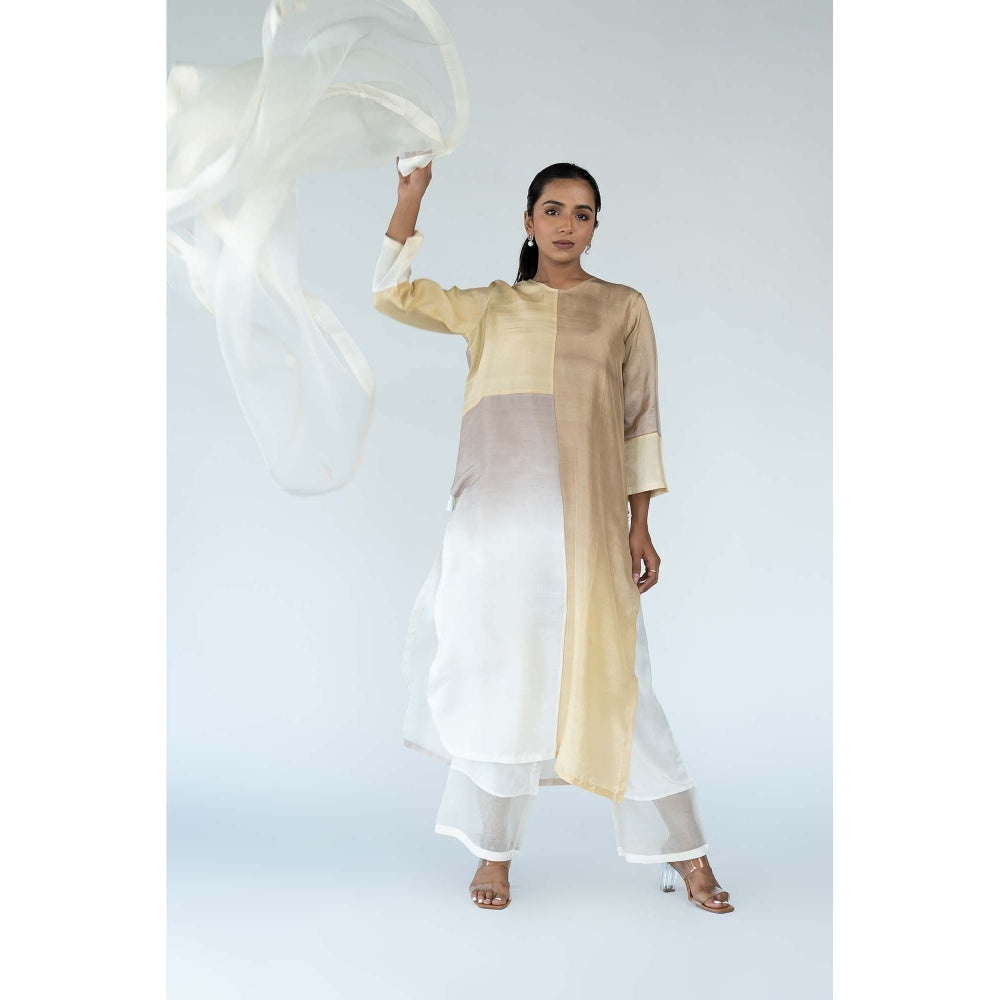 Meghna Panchmatia Ivory Ombre Kurta with Pants and Dupatta (Set of 3)