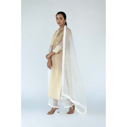 Meghna Panchmatia Ivory Ombre Kurta with Pants and Dupatta (Set of 3)