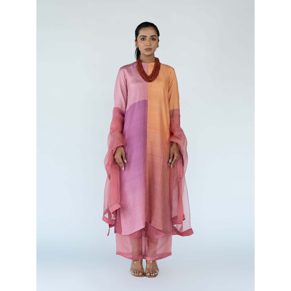 Meghna Panchmatia Peach Ombre Kurta with Pants and Dupatta (Set of 3)