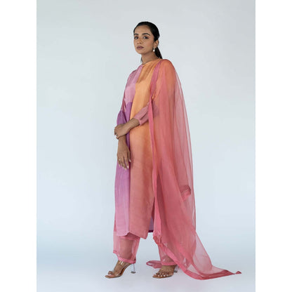 Meghna Panchmatia Peach Ombre Kurta with Pants and Dupatta (Set of 3)