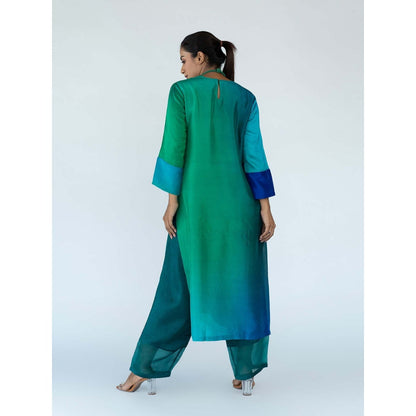 Meghna Panchmatia Green Ombre Kurta with Pants and Dupatta (Set of 3)