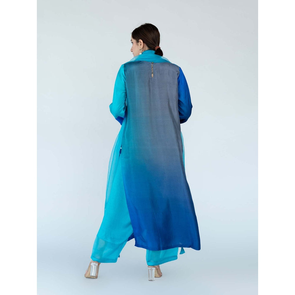 Meghna Panchmatia Blue Ombre Kurta with Pants and Dupatta (Set of 3)