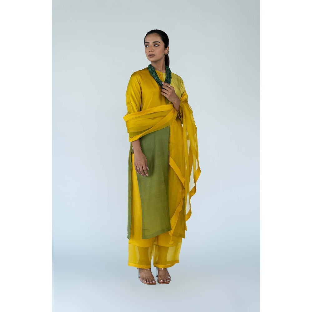 Meghna Panchmatia Mustard Ombre Kurta with Pants and Dupatta (Set of 3)