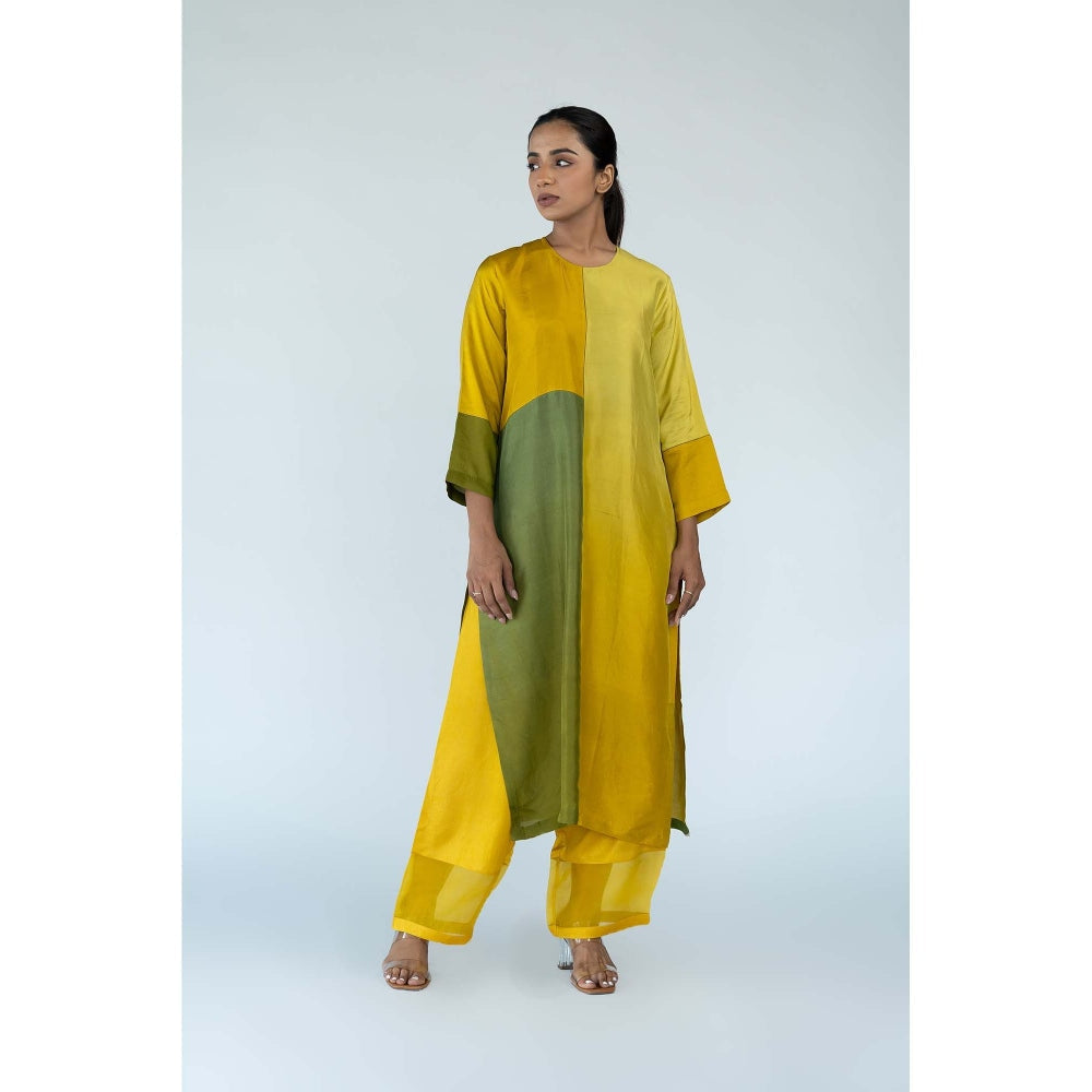 Meghna Panchmatia Mustard Ombre Kurta with Pants and Dupatta (Set of 3)